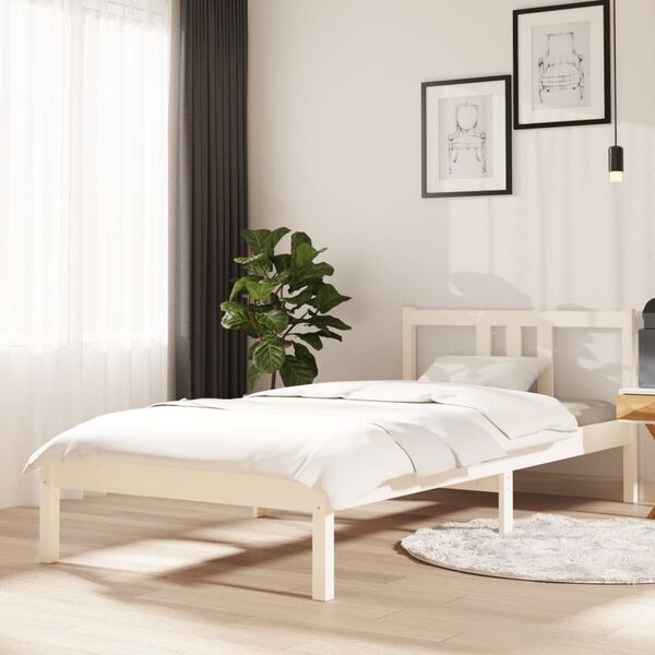 vidaXL Estructura de cama sin colch&oacute;n madera maciza blanco 90x200 cm