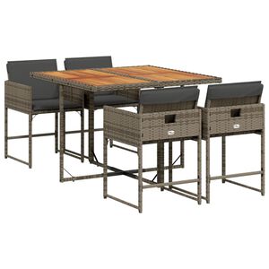 vidaXL Set comedor de jard&iacute;n 5 piezas con cojines rat&aacute;n sint&eacute;tico gris