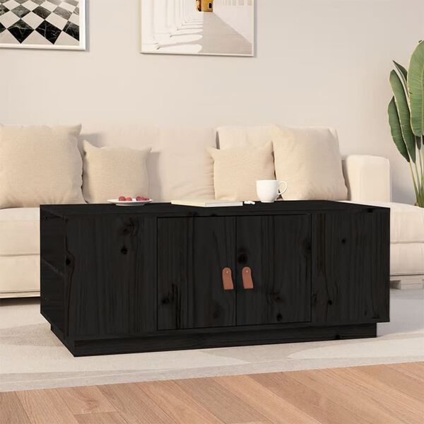 vidaXL Mesa de centro de madera maciza de pino negro 100x50x41 cm