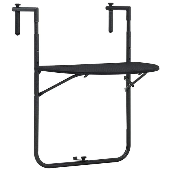 vidaXL Mesa balcón colgante plástico aspecto ratán negro 60x64x83,5 cm