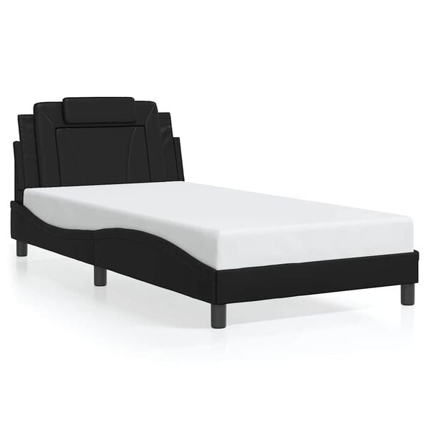 vidaXL Estructura de cama Viana sin colch&oacute;n cuero sint&eacute;tico negro 100x203 cm