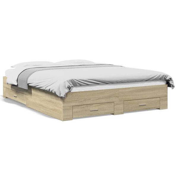 vidaXL Cama con cajones madera ingenier&iacute;a roble Sonoma 160x200 cm