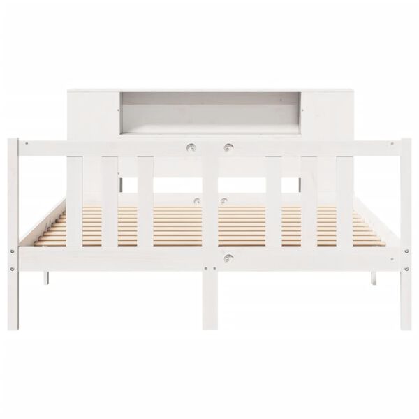 vidaXL Cama con estanter&iacute;a sin colch&oacute;n madera maciza blanca 160x200 cm