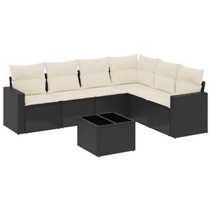 vidaXL Set de comedor de jard&iacute;n 7 pzas y cojines rat&aacute;n sint&eacute;tico negro