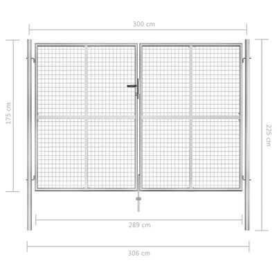 vidaXL Puerta de jardín de acero galvanizado plateado 306x225 cm