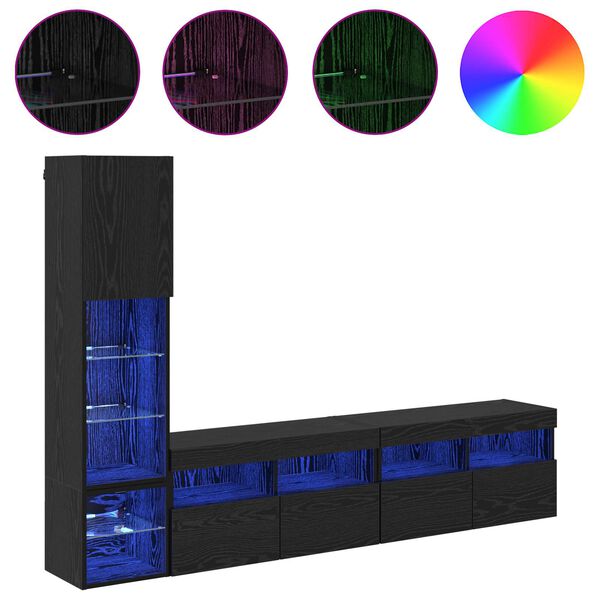 vidaXL Unidad de Pared para TV 4 pcs Roble Negro Madera de ingenier&iacute;a