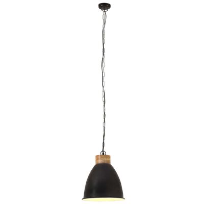 vidaXL Lámpara colgante industrial hierro negro y madera 35 cm E27