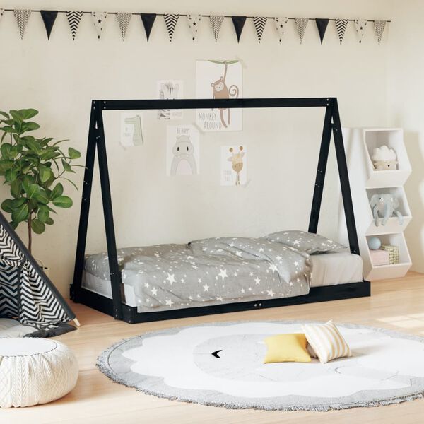 vidaXL Estructura de cama para ni&ntilde;os madera de pino negro 80x160 cm