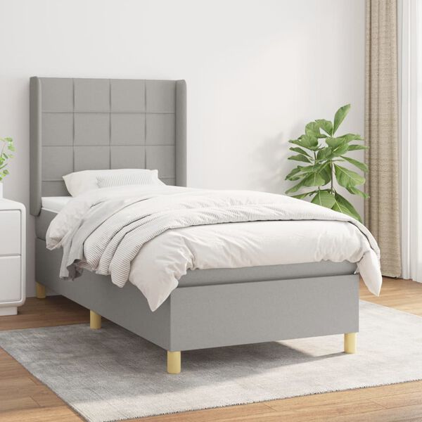 vidaXL Cama box spring con colch&oacute;n tela gris claro 90x200 cm