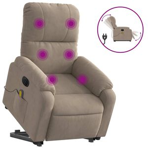 vidaXL Sill&oacute;n masaje el&eacute;ctrico reclinable elevable tela gris taupe