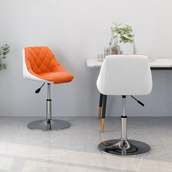 vidaXL Sillas de comedor giratorias 2 uds cuero sint&eacute;tico naranja y blanco