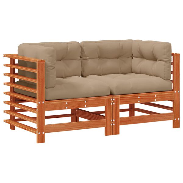 vidaXL Sof&aacute; de esquina de jard&iacute;n Pino macizo Marr&oacute;n Cera