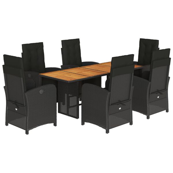 vidaXL Set de comedor de jard&iacute;n 7 pzas y cojines rat&aacute;n sint&eacute;tico negro