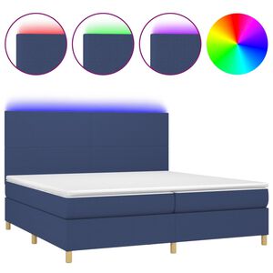 vidaXL Cama box spring colch&oacute;n y luces LED tela azul 200x200 cm