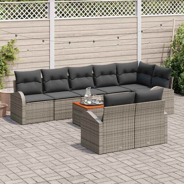 vidaXL Conjunto de sof&aacute; de jard&iacute;n 9 pcs Gris Polirat&aacute;n