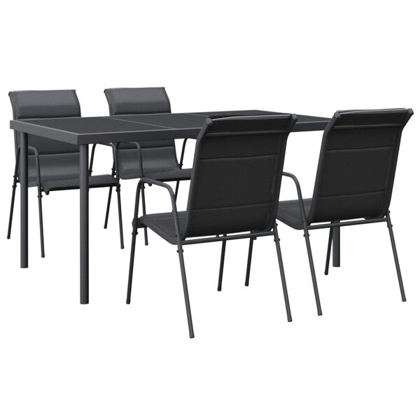 vidaXL Juego de comedor para jardín 5 piezas acero y textilene negro