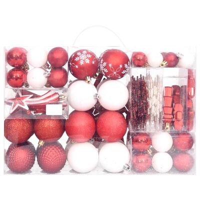 vidaXL Juego de adornos de navidad de 108 piezas rojo y blanco