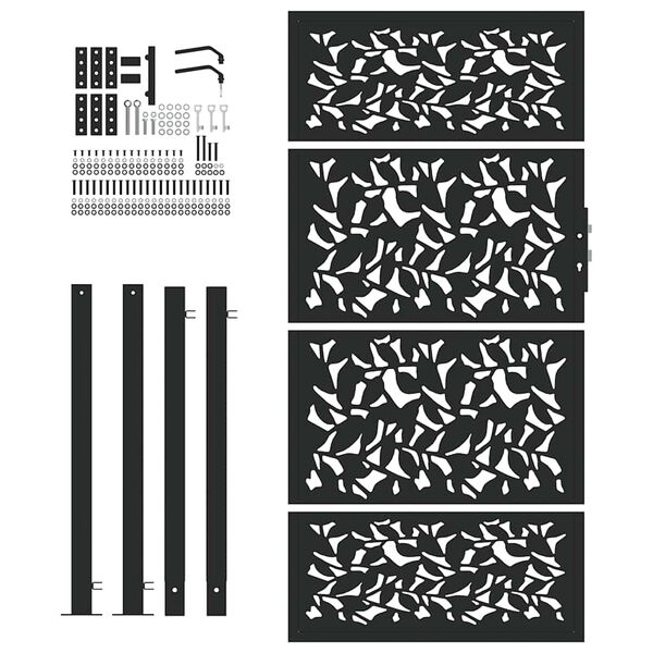 vidaXL Puerta de jard&iacute;n negra 100x175 cm dise&ntilde;o de hojas de acero