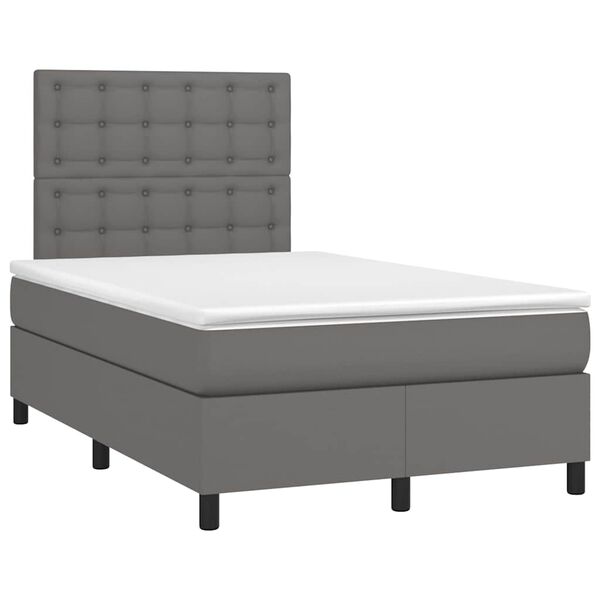 vidaXL Cama box spring con colch&oacute;n LED cuero sint&eacute;tico gris 120x190 cm