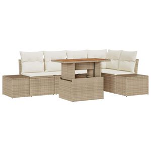 vidaXL Conjunto de sof&aacute; de jard&iacute;n 6 pcs Beige Polirat&aacute;n