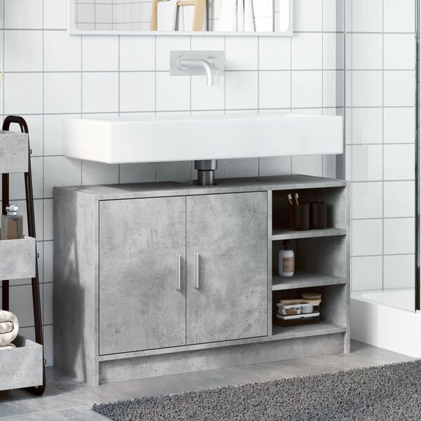 vidaXL Armario de lavabo madera ingenier&iacute;a gris hormig&oacute;n 90x29x55 cm