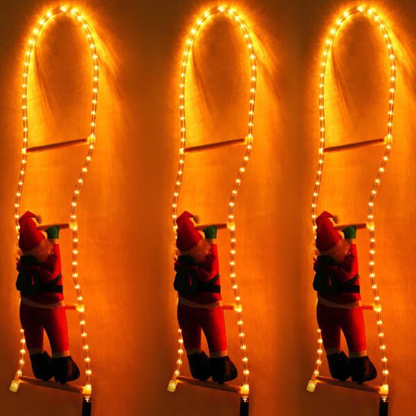 3 Pap&aacute; Noel En Escaleras Tubo Luminoso Decoraci&oacute;n 80cm
