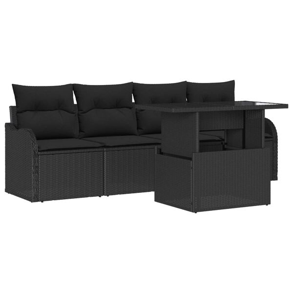 vidaXL Conjunto de sof&aacute; de jard&iacute;n 5 pcs Negro Rattan de Poli&eacute;ster