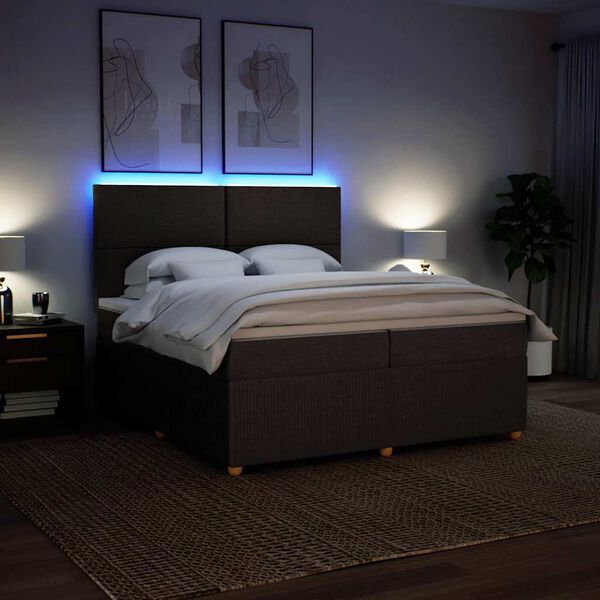 vidaXL Cama box spring con colch&oacute;n tela marr&oacute;n oscuro 200x200 cm