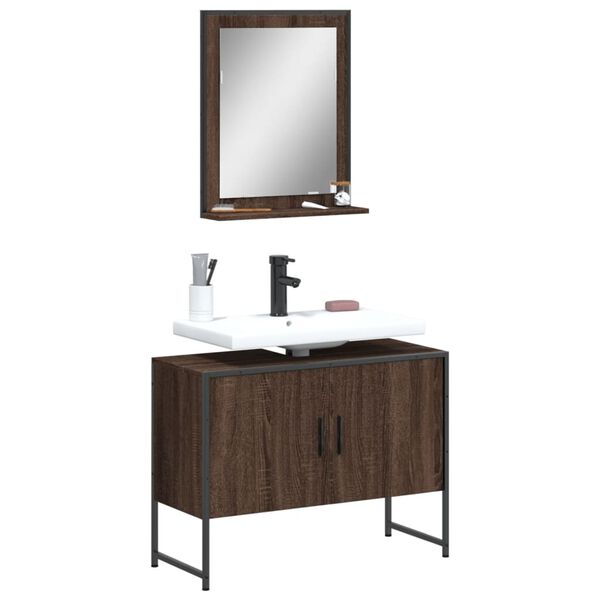 vidaXL Set de muebles de ba&ntilde;o 2 pzas madera de ingenier&iacute;a marr&oacute;n roble