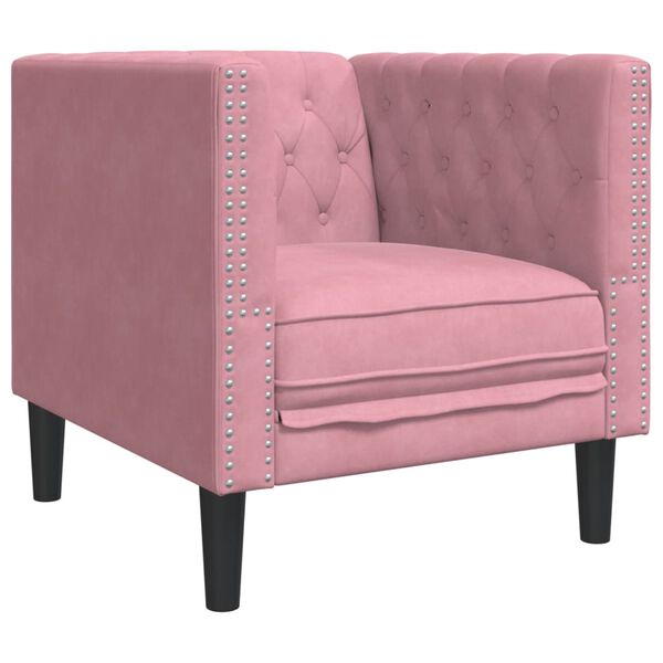 vidaXL Sill&oacute;n Chesterfield de terciopelo rosa