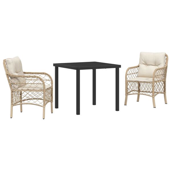 vidaXL Conjunto de Comedor de Jard&iacute;n 3 pcs Beige rat&aacute;n sint&eacute;tico