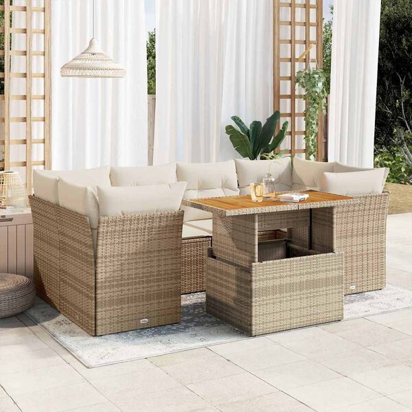 vidaXL Set sof&aacute;s de jard&iacute;n 7 piezas y cojines rat&aacute;n sint&eacute;tico beige