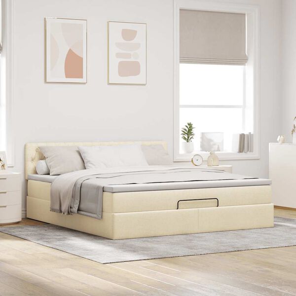 vidaXL Estructura de cama otomana con colch&oacute;n tela crema 180x200cm