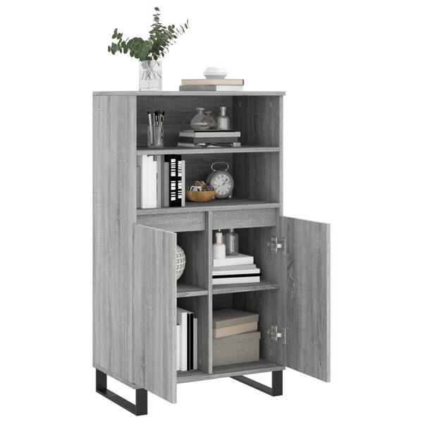 vidaXL Aparador alto de madera contrachapada gris Sonoma 60x36x110 cm