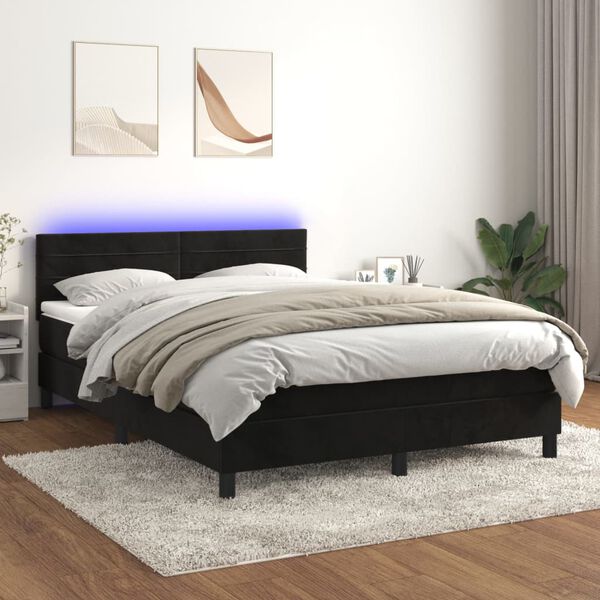 vidaXL Cama box spring colch&oacute;n y LED terciopelo negro 140x200 cm