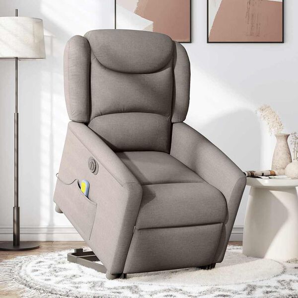 vidaXL Sill&oacute;n de masaje el&eacute;ctrico reclinable elevable tela taup&eacute;