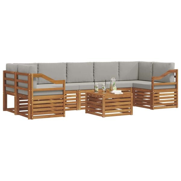 vidaXL Conjunto de sof&aacute;s de exterior 8 pcs Gris Natural y Claro