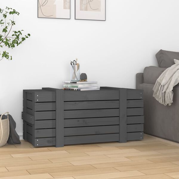 vidaXL Caja de almacenaje madera maciza de pino gris 91x40,5x42 cm