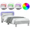 vidaXL Estructura de cama cabecero luces LED gris hormig&oacute;n 90x200 cm