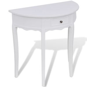vidaXL Mesa consola semicircular con caj&oacute;n blanca