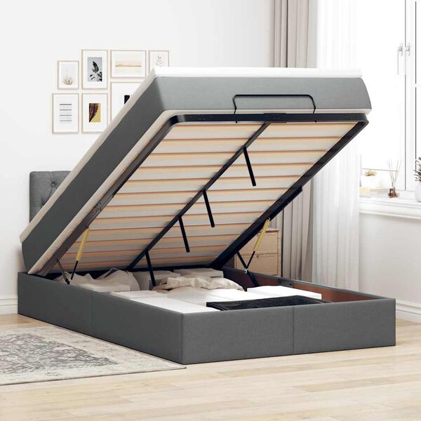 vidaXL Cama otomana con colch&oacute;n y LED tela gris oscuro 120x190 cm