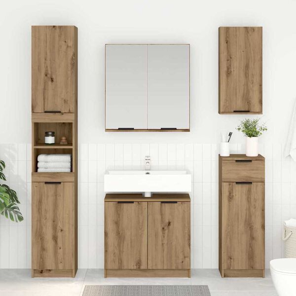 vidaXL Gabinete de Ba&ntilde;o con puerta Roble artesanal 64,5 x 33,5 x 59 cm