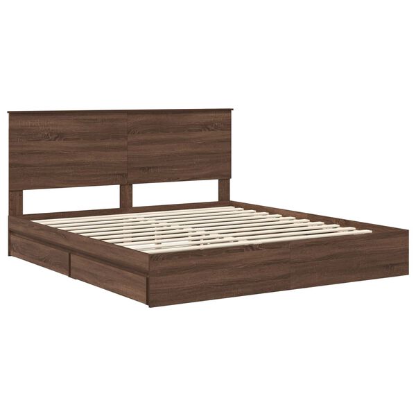 vidaXL Cama con almacenamiento con cabecera Roble Marr&oacute;n 200 x 200 cm