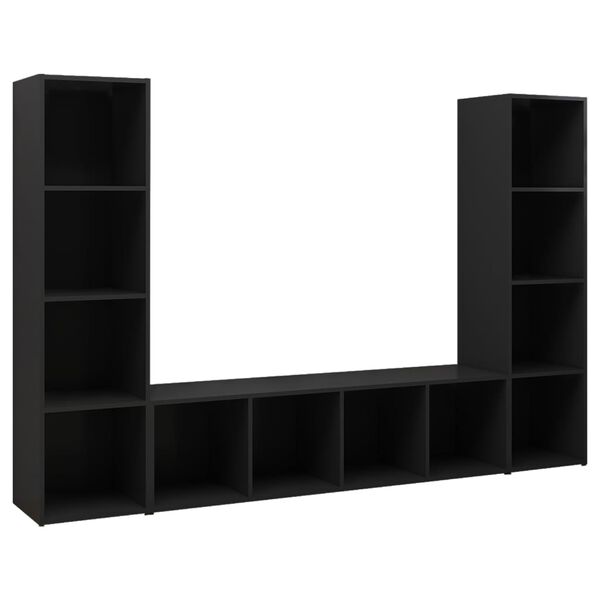 vidaXL Muebles de sal&oacute;n 3 pzas madera ingenier&iacute;a negro 142,5x35x36,5cm