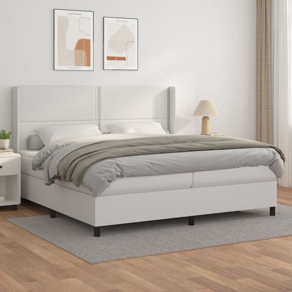 vidaXL Cama box spring con colch&oacute;n cuero sint&eacute;tico blanco 200x200 cm