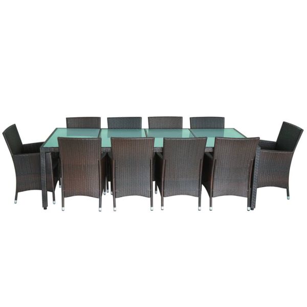 vidaXL Set comedor de jardín 11 pzas y cojines ratán sintético marrón