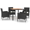 vidaXL Set de muebles jard&iacute;n 5 pzas con cojines rat&aacute;n sint&eacute;tico negro