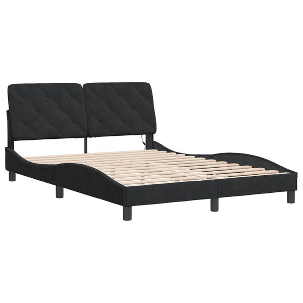 vidaXL Estructura de cama con LED sin colch&oacute;n terciopelo negro 140x190 cm
