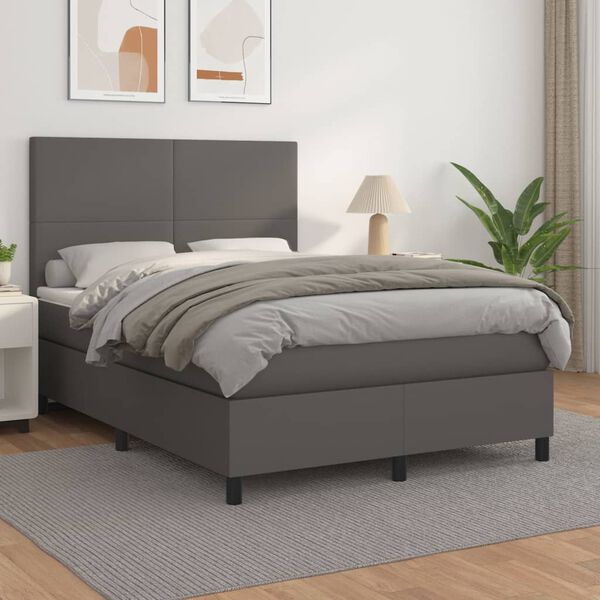 vidaXL Cama box spring con colch&oacute;n cuero sint&eacute;tico gris 140x200 cm