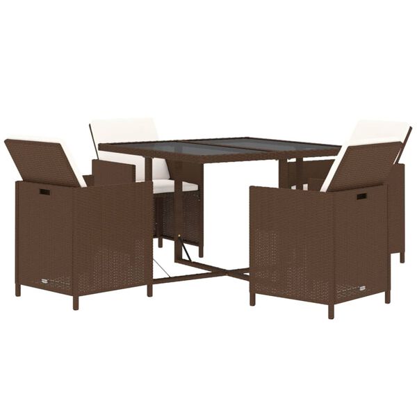 vidaXL Set comedor de jard&iacute;n 5 pzas con cojines rat&aacute;n sint&eacute;tico marr&oacute;n